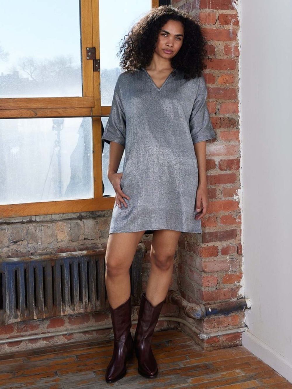 RUJUTA SHETH Mel Onyx Metallic Mini Dress